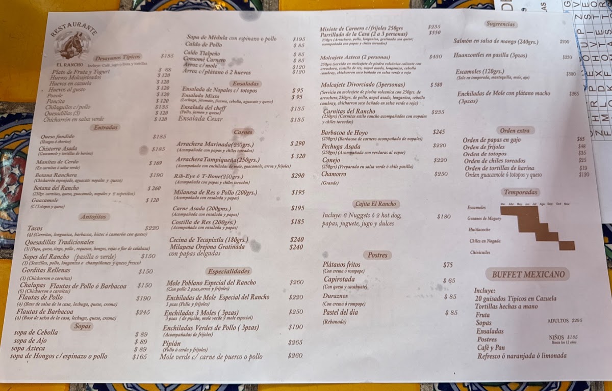 Restaurante 'el Rancho' Menu