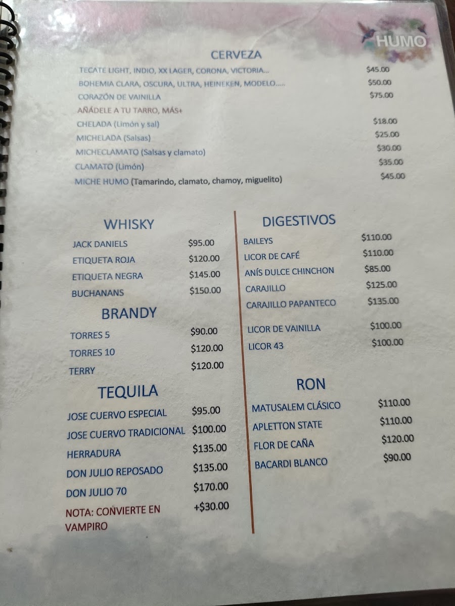 Restaurante Humo Menu