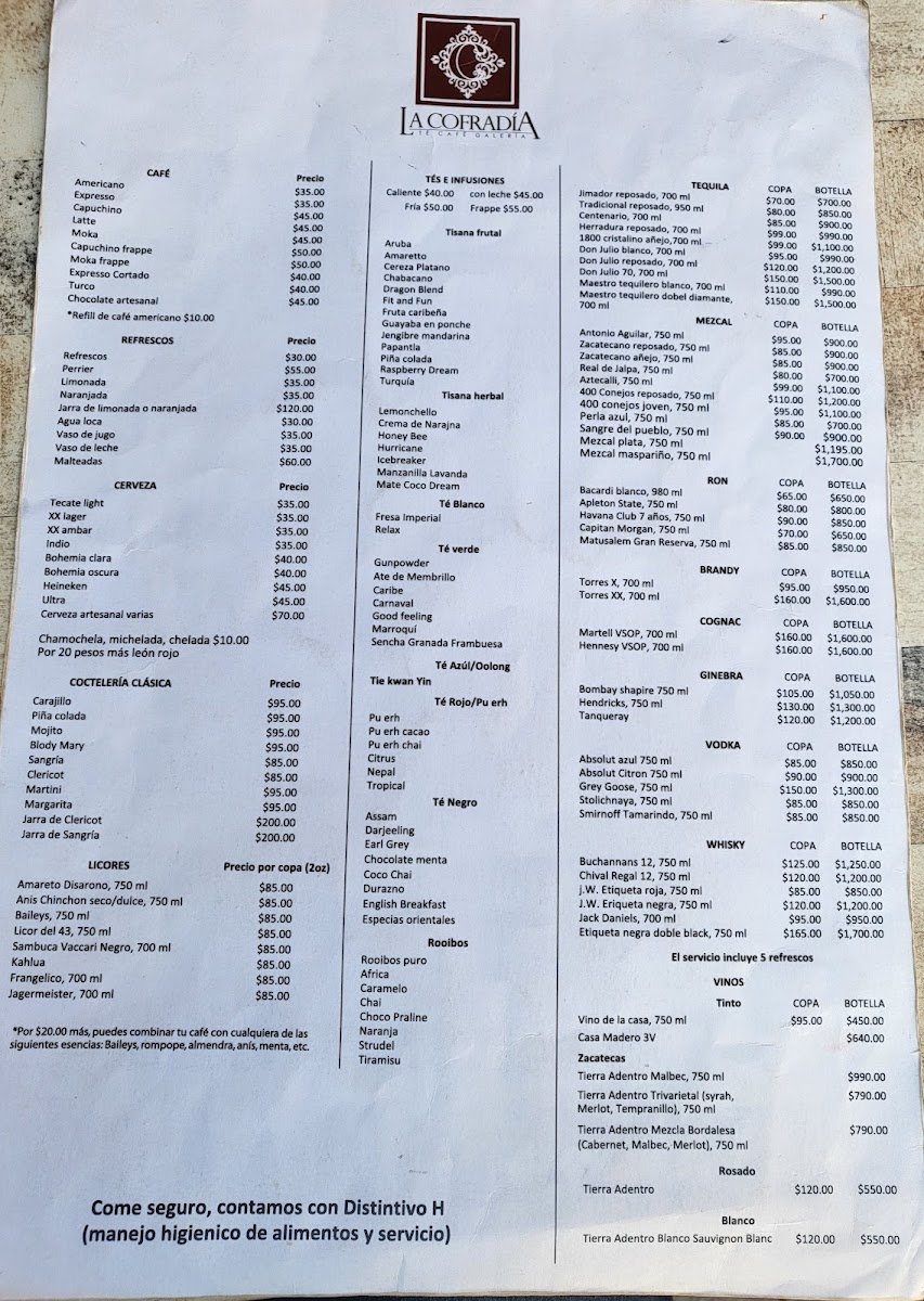 Restaurante La Cofradía Menu