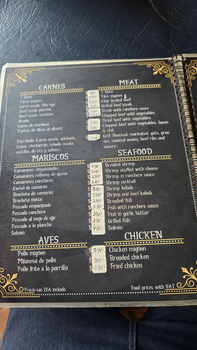 Restaurante Las Palmeras Menu