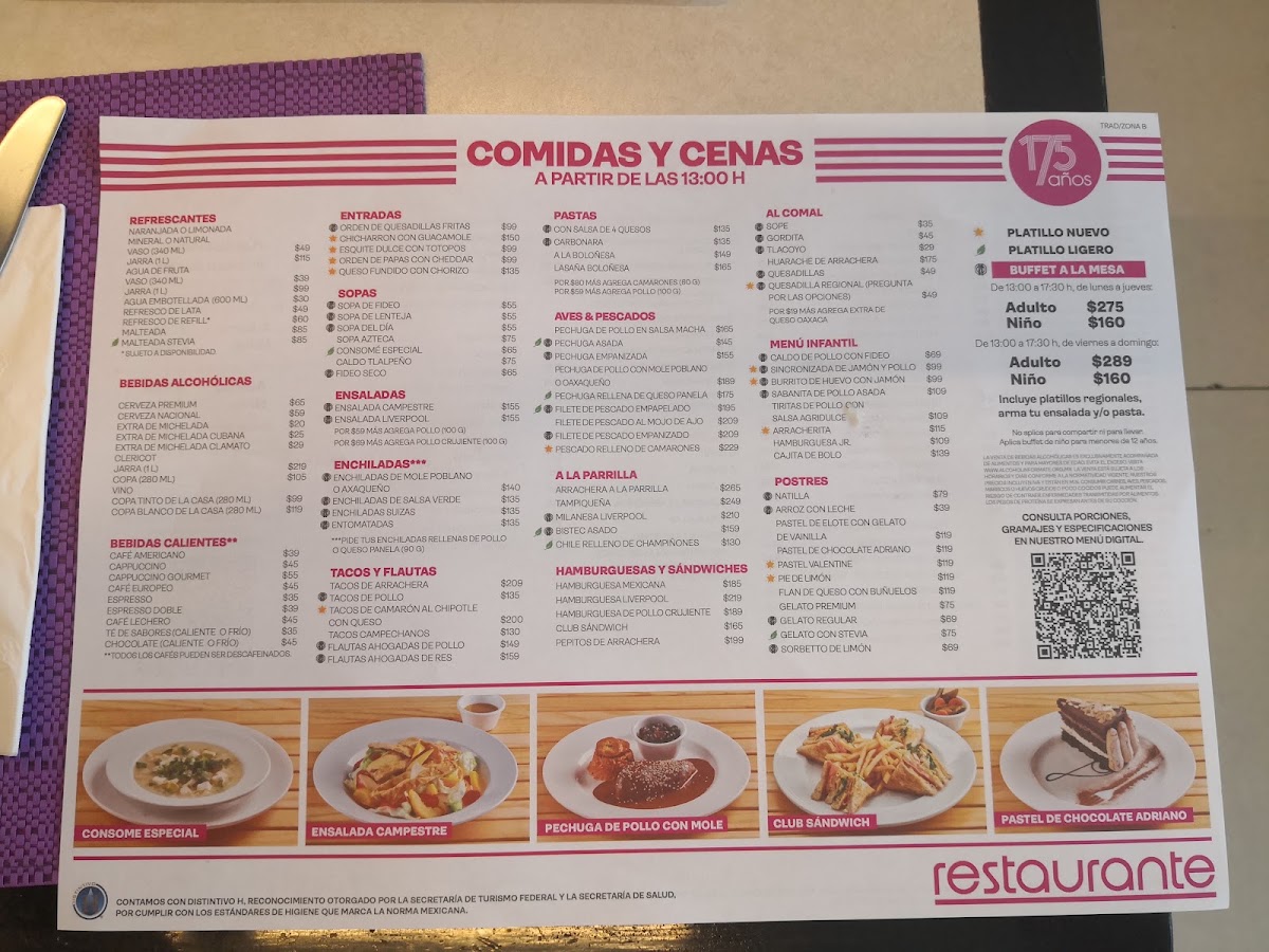 Restaurante Liverpool Menu