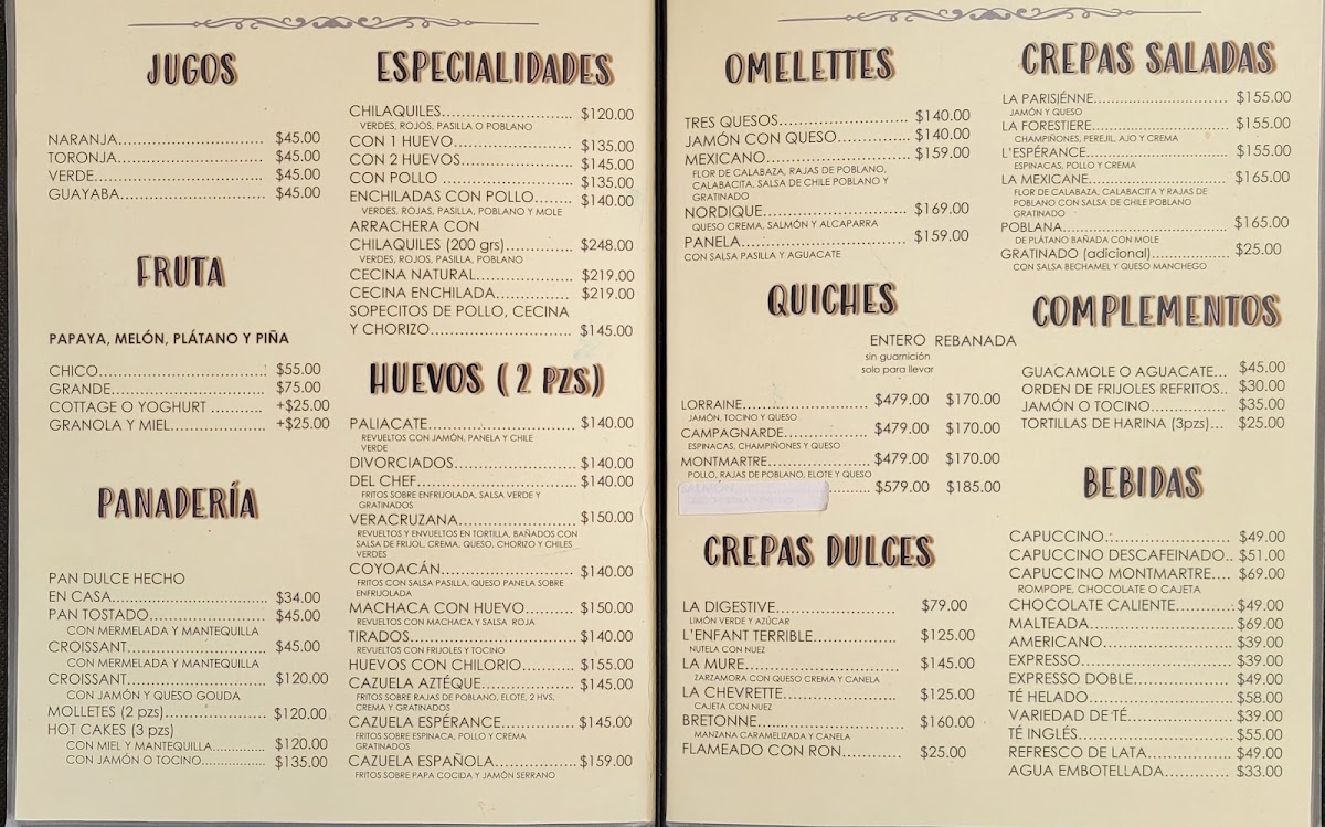Restaurante Montmartre En Coyoacan Menu