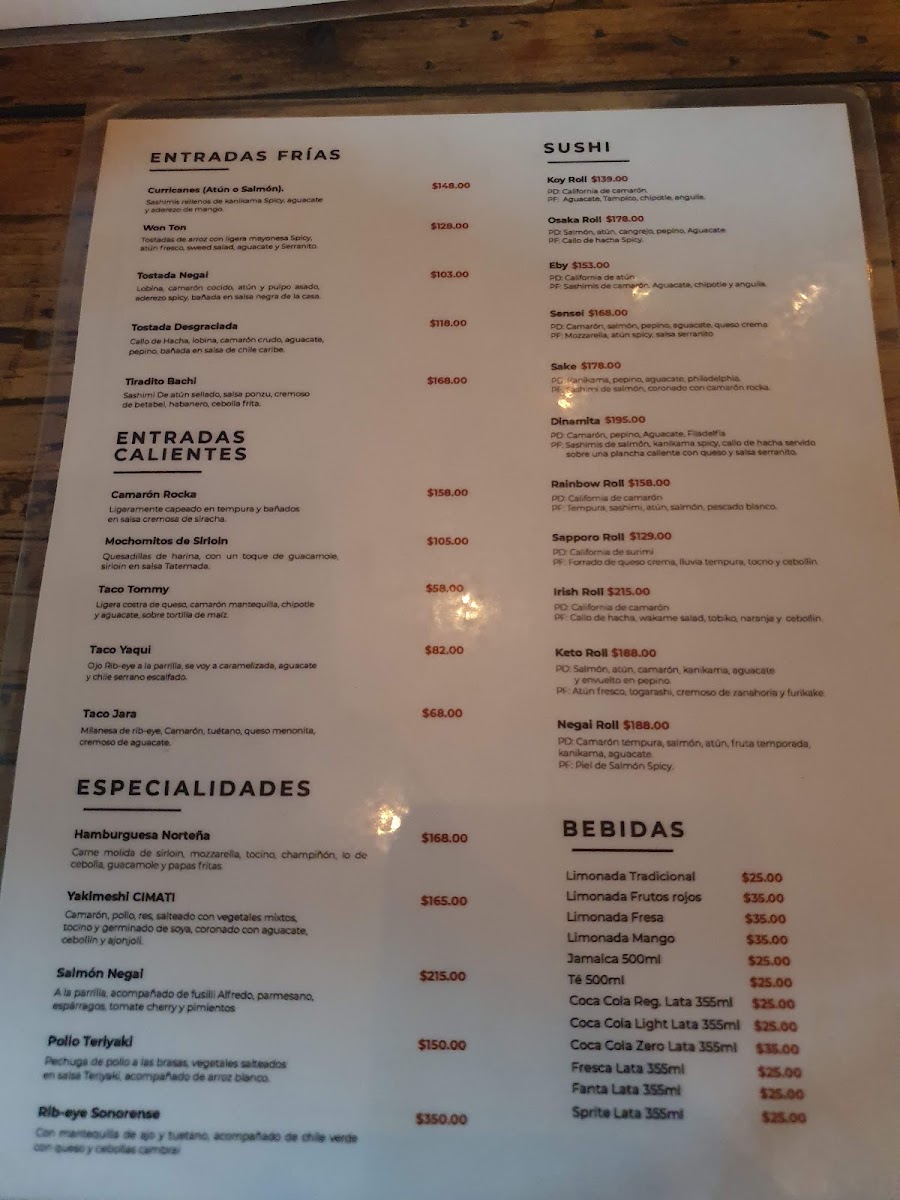 Restaurante Negai Menu