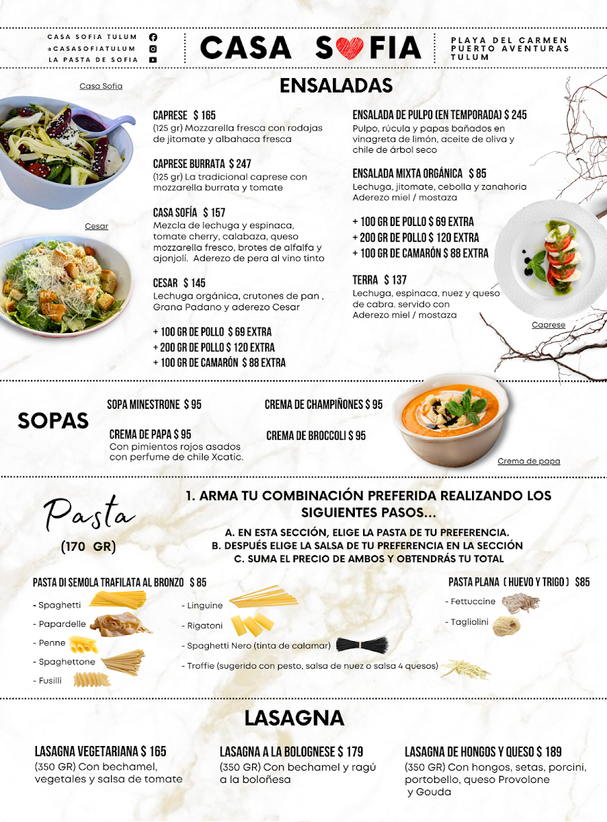 Restaurante Pizzería Casa Sofia Tulum Menu