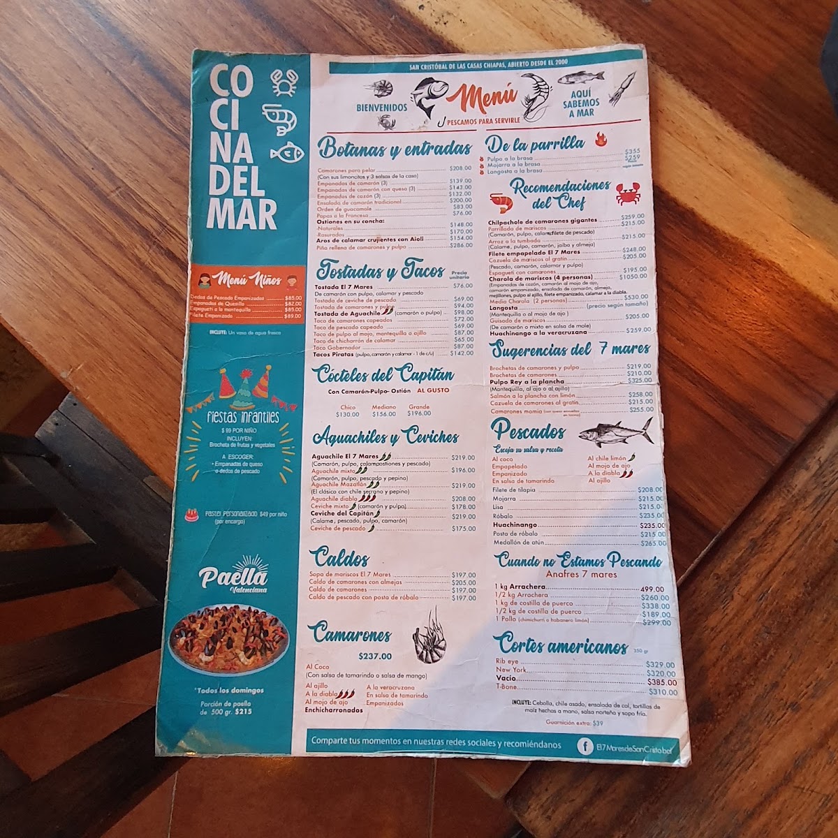 Restaurante Siete Mares Menu