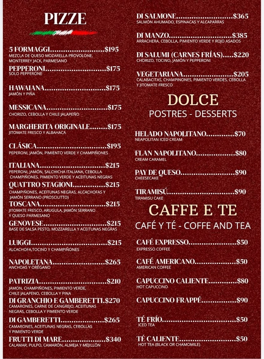 Ristorante Casa Nostra Menu