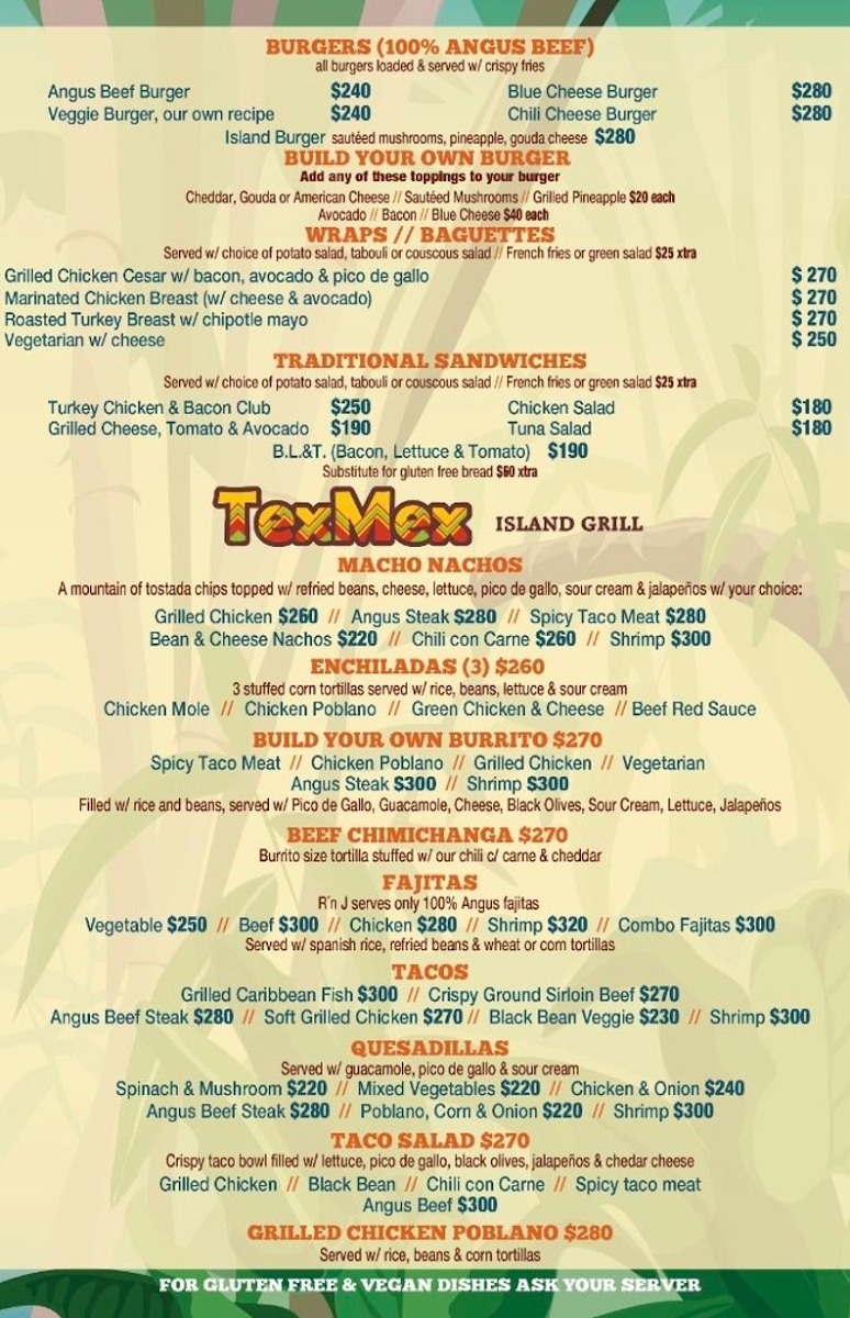 Rock 'n Java Cozumel Caribbean Bar & Grill Menu