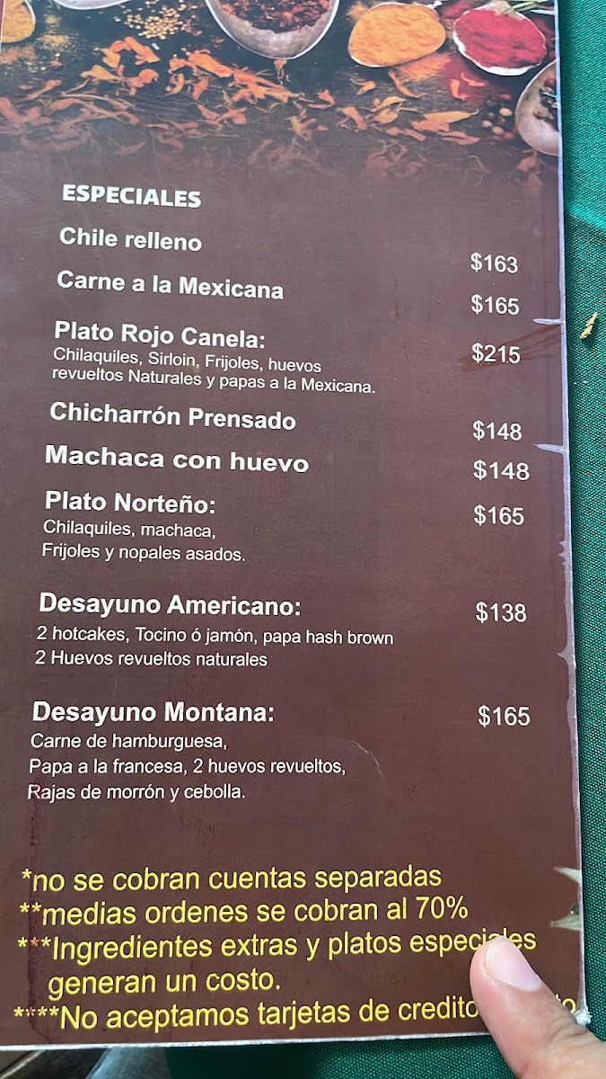 Rojo Canela Menu