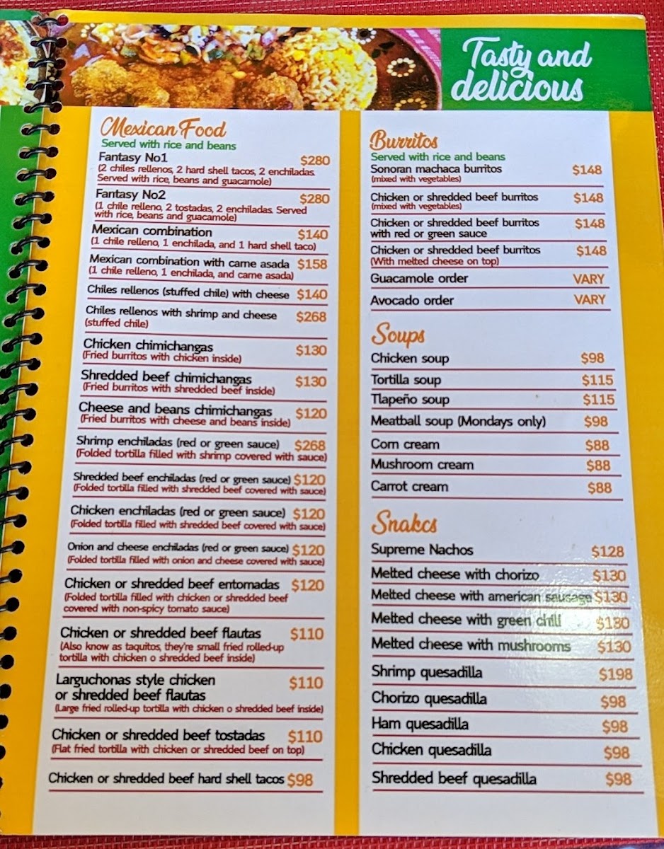 Rosy's Restaurant Menu