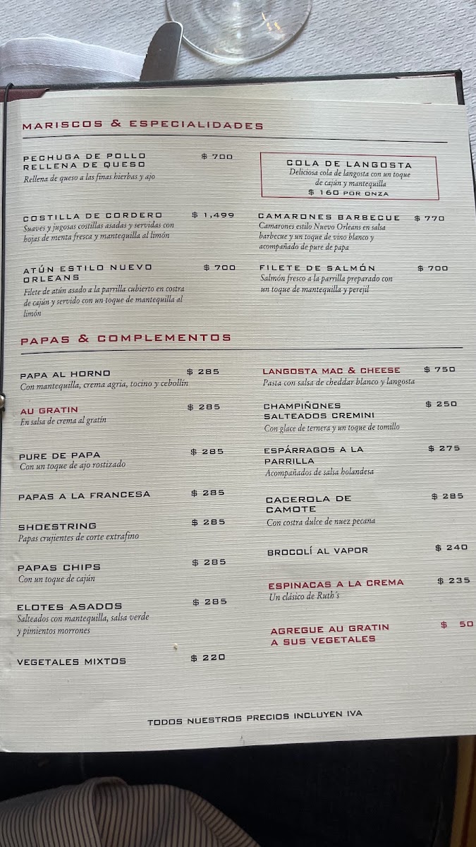 Ruth's Chris Steak House Menu