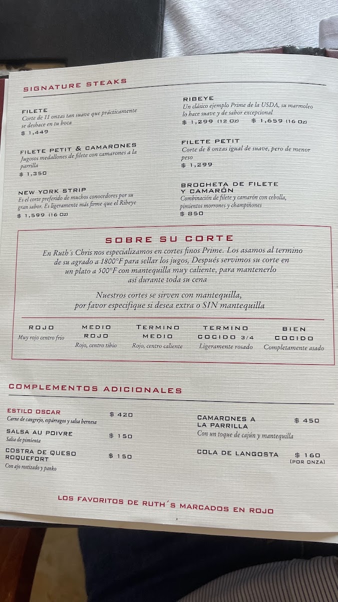 Ruth's Chris Steak House Menu Photo 2