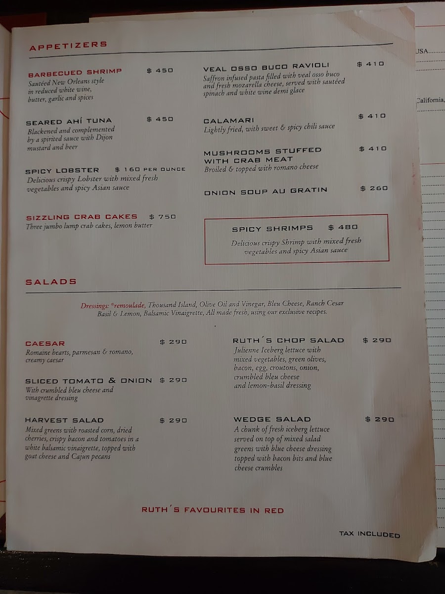 Ruth's Chris Steak House Menu Photo 4
