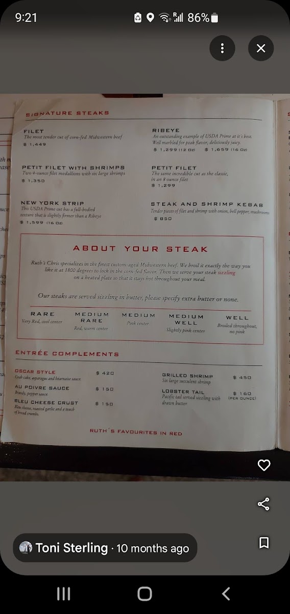 Ruth's Chris Steak House Menu Photo 8