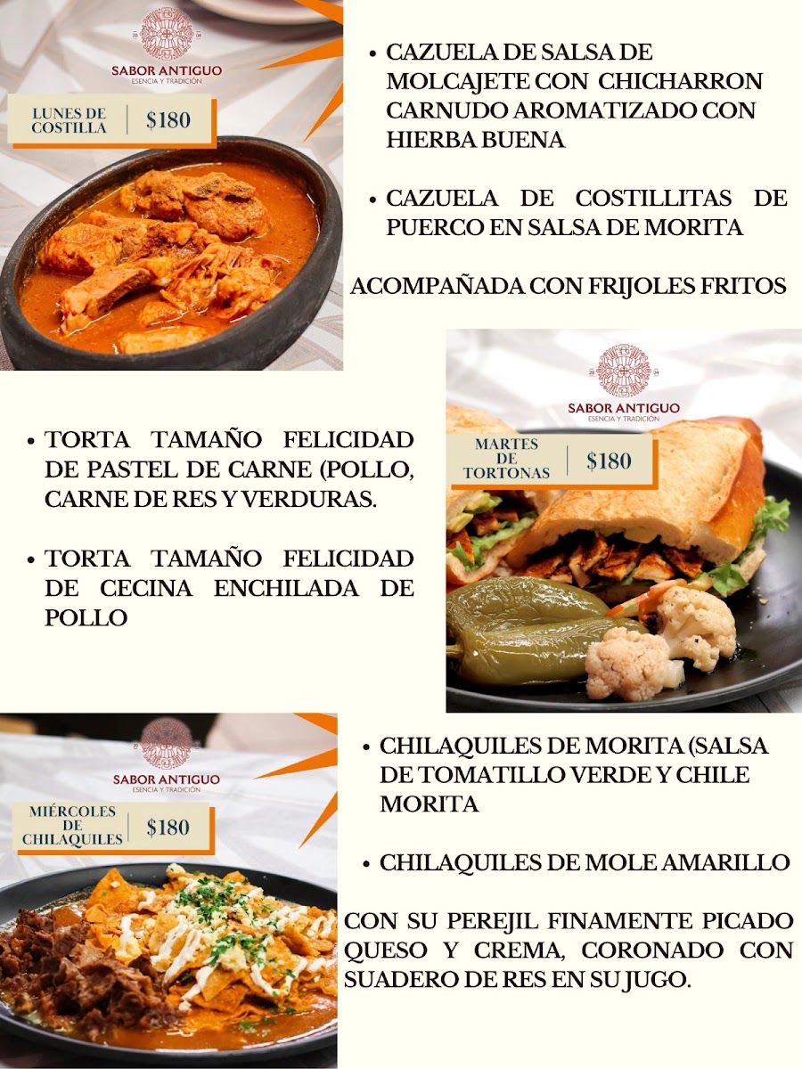 Sabor Antiguo Menu