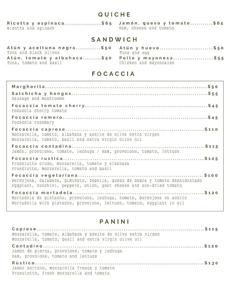 Sabrina - Tradizioni Italiane Menu