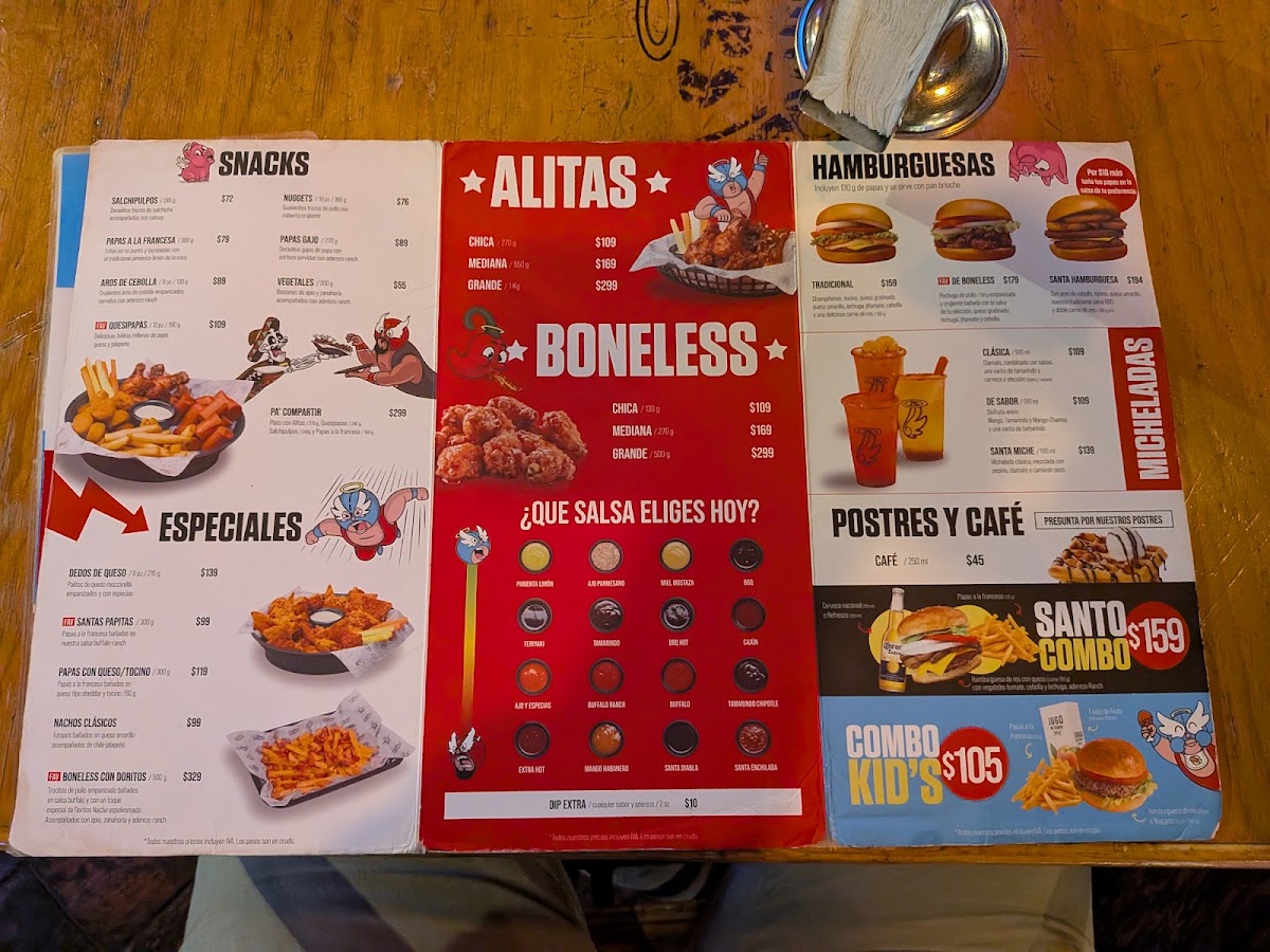 Santas Alitas Auditorio Benito Juarez Menu