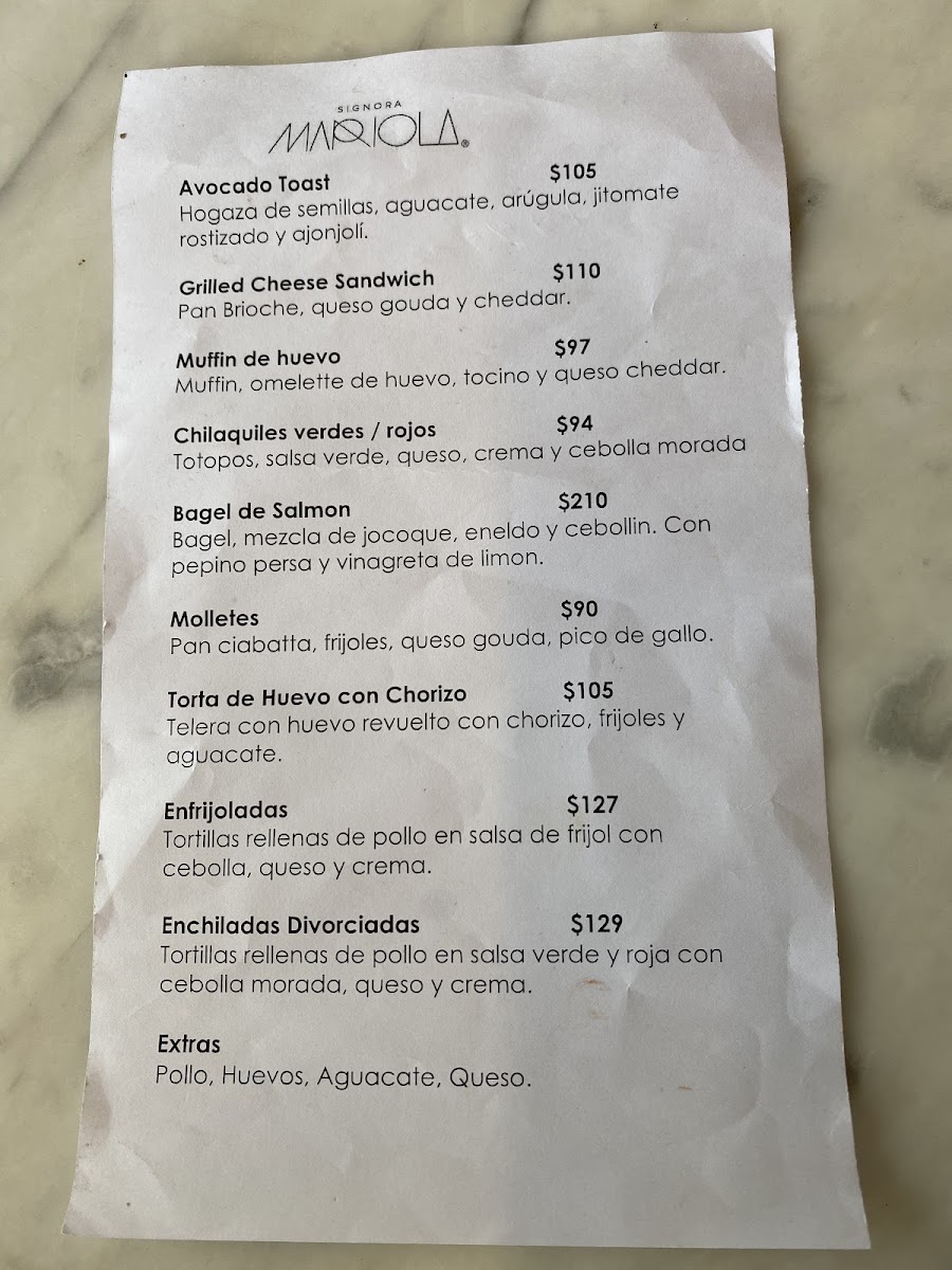 Signora Mariola Menu