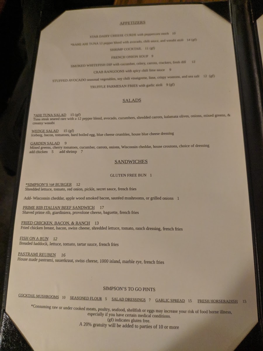 Simpson's Restaurant Menu Photo 4