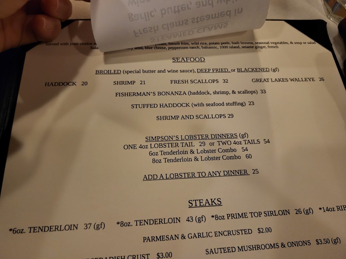 Simpson's Restaurant Menu Photo 5