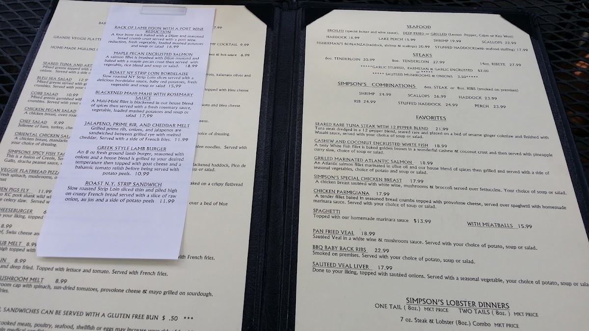 Simpson's Restaurant Menu Photo 6