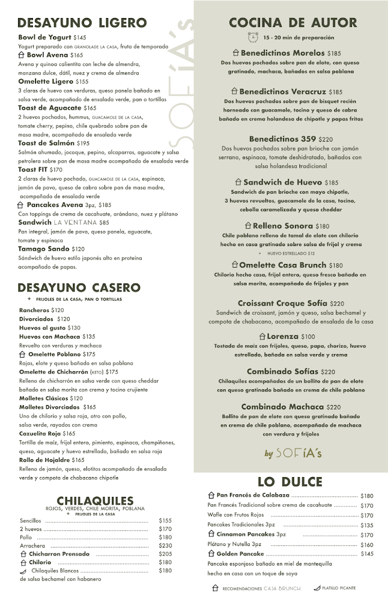 Sofia's Casa Brunch Menu