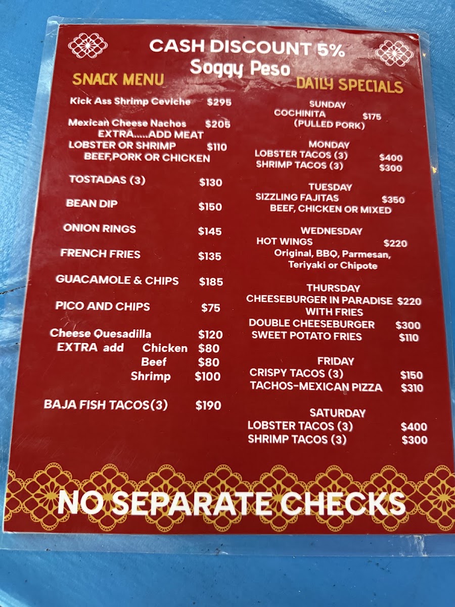 Soggy Peso Menu