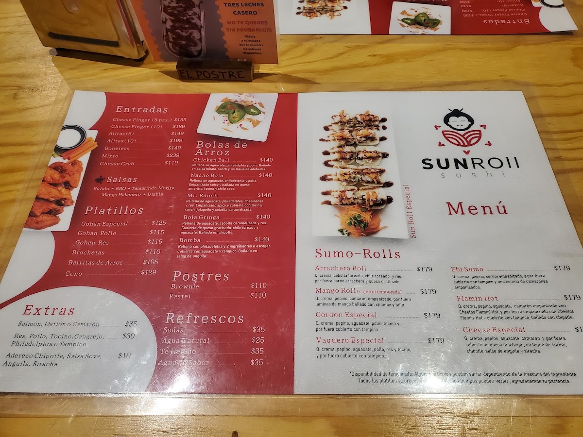 Sun Roll Sushi Menu