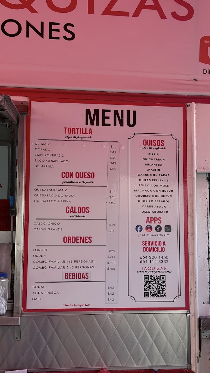 Tacos Aaron Rio Menu
