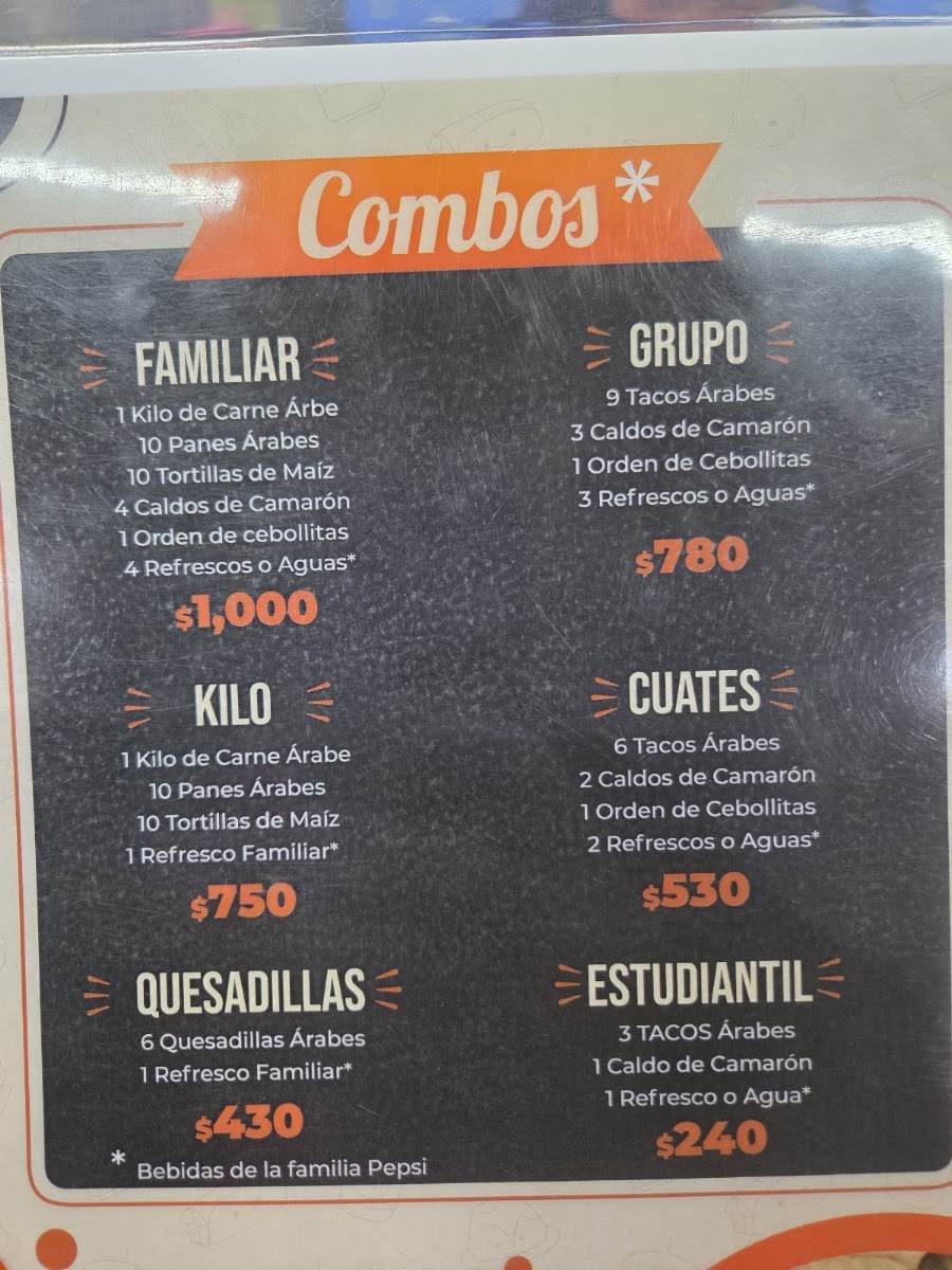 Tacos Árabes Camarones Menu
