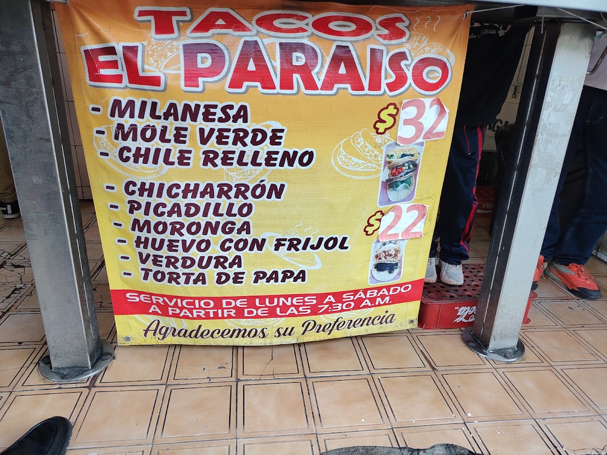 Tacos el paraiso en J. Meneses Menu