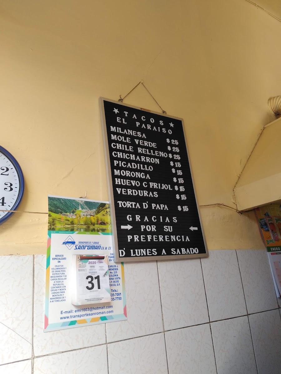 Tacos el paraiso en J. Meneses Menu Photo 3