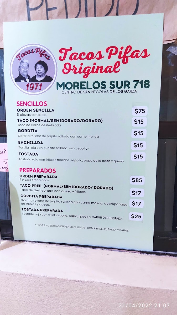 Tacos Pifas Original Menu Photo 6