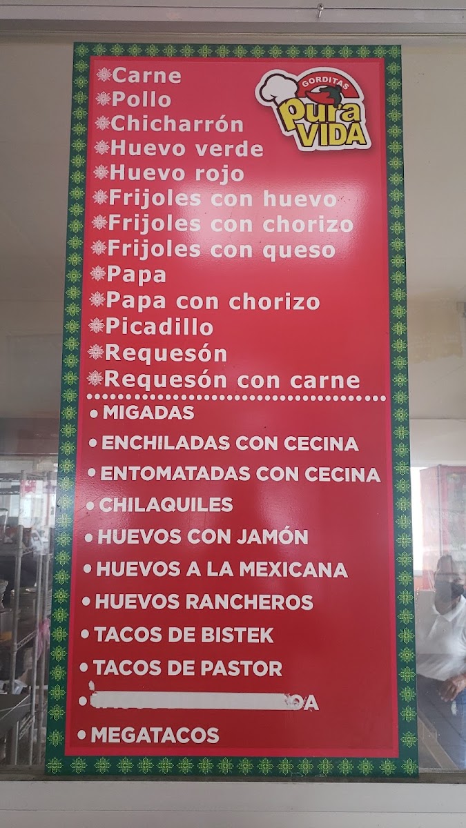 Tacos Y Gorditas Pura Vida Menu