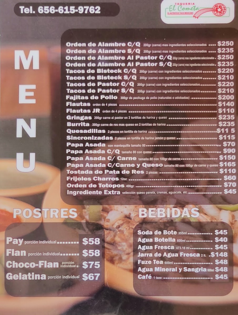 Taqueria El Cometa Menu