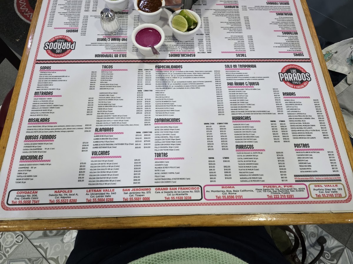 Taqueria Los Parados Universidad Menu