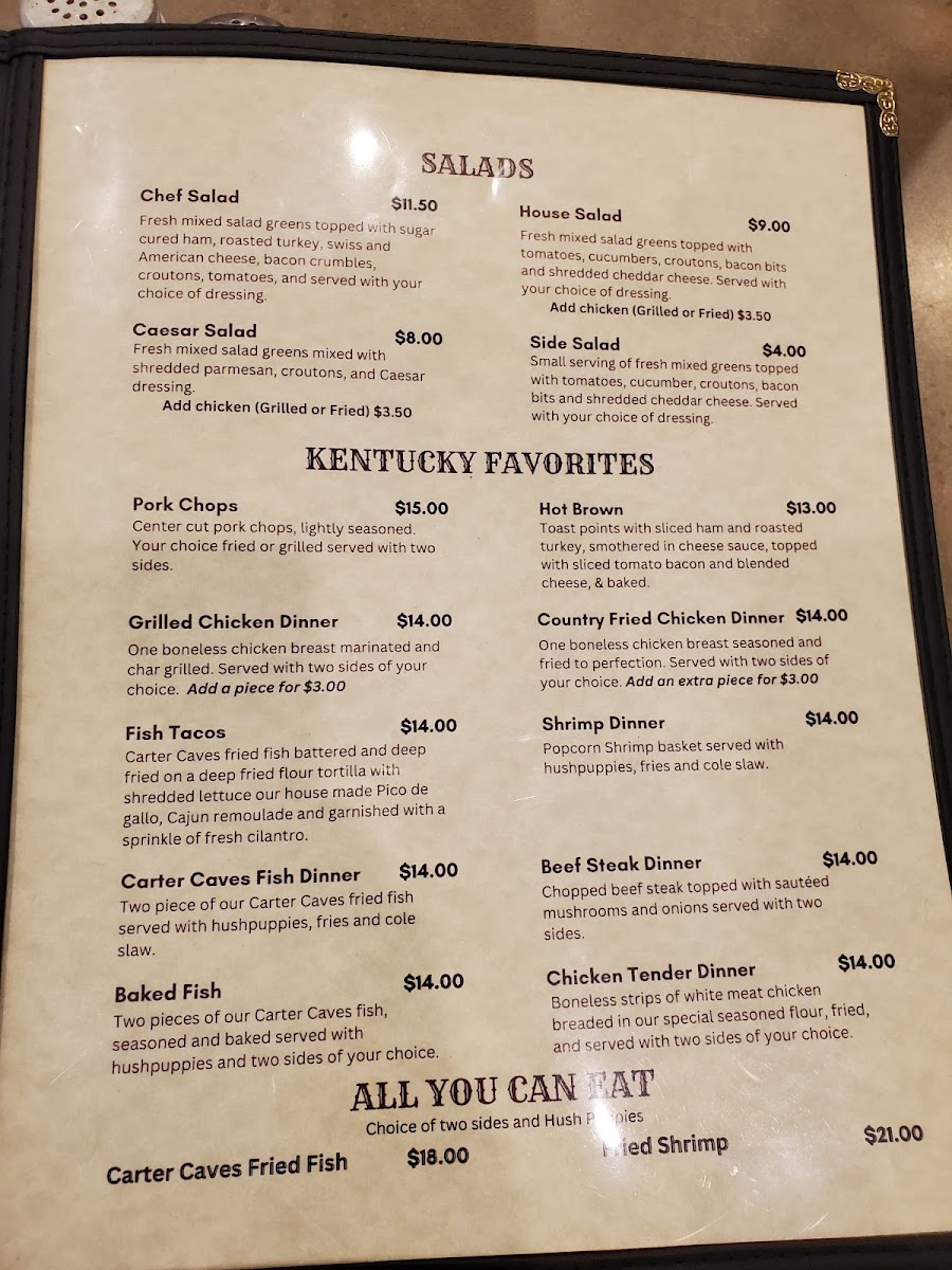 Tierney's Cavern Menu