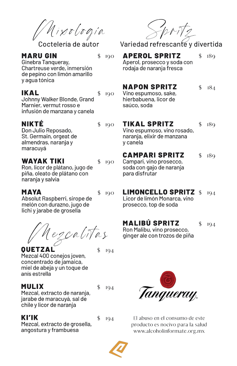 Tikal Aguascalientes Menu