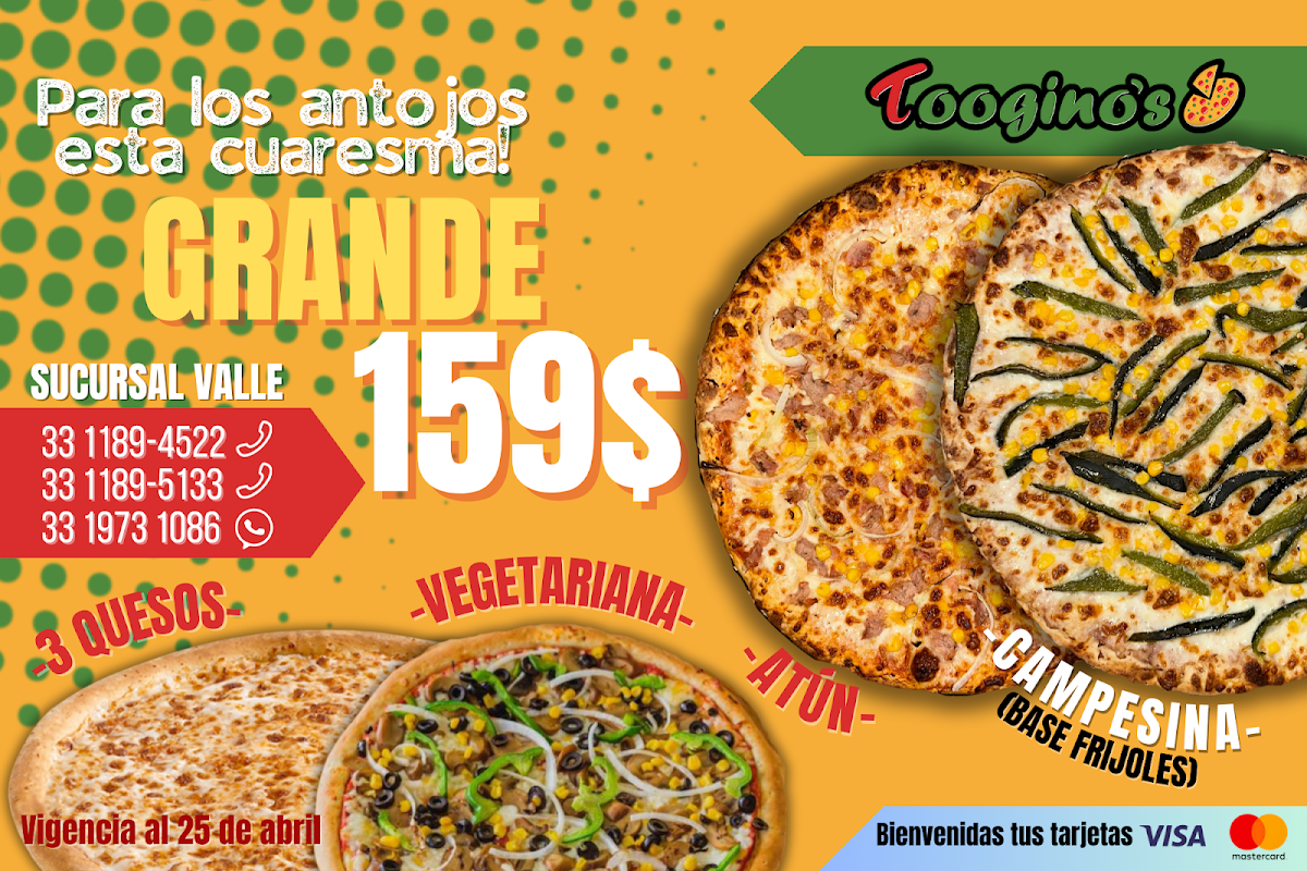 Toogino's Pizza Del Valle Menu