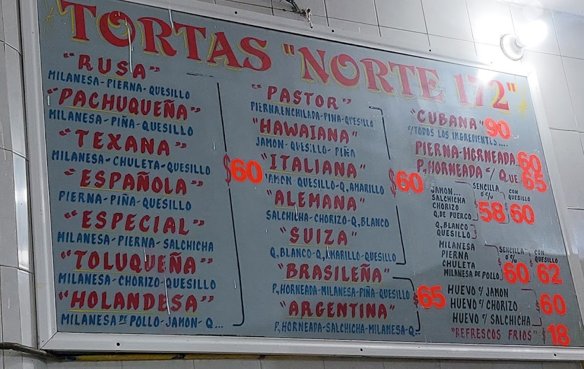 Tortas Gigantes Norte 172 Menu