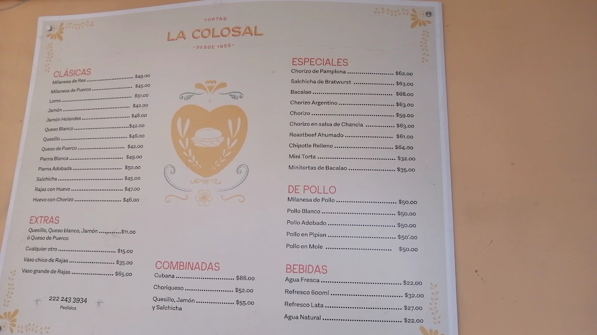 Tortas La Colosal Menu