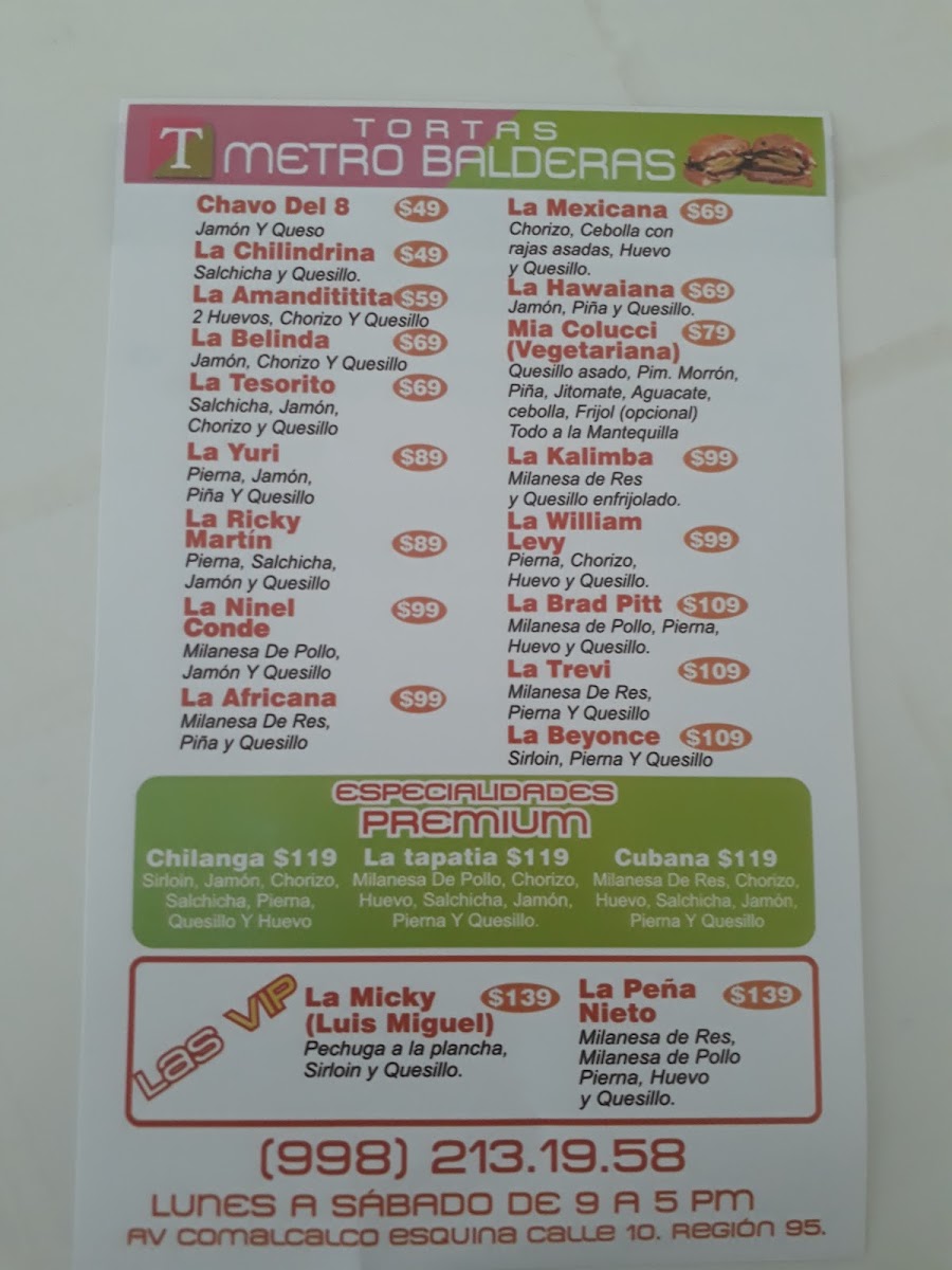 Tortas Metro Balderas Cancun Menu Photo 3