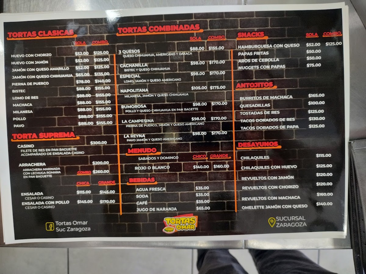 Tortas Omar - Zaragoza Menu