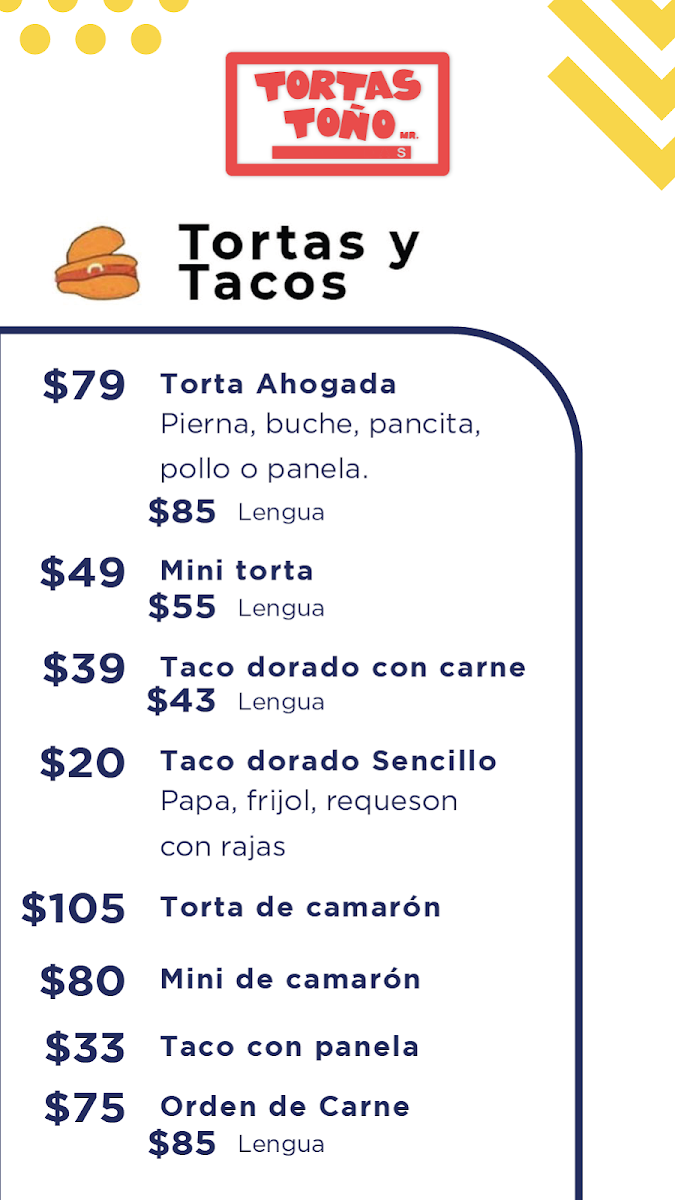 Tortas Tono Lomas Universidad Menu Photo 9