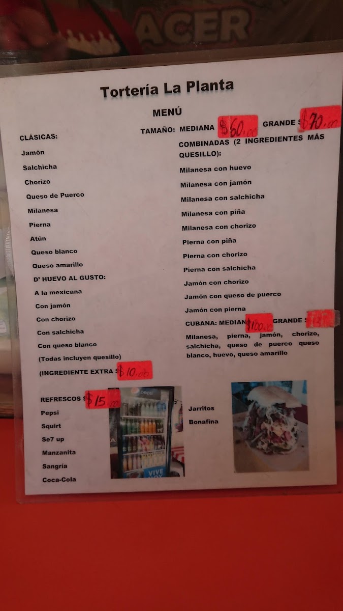 Torteria La Planta Menu