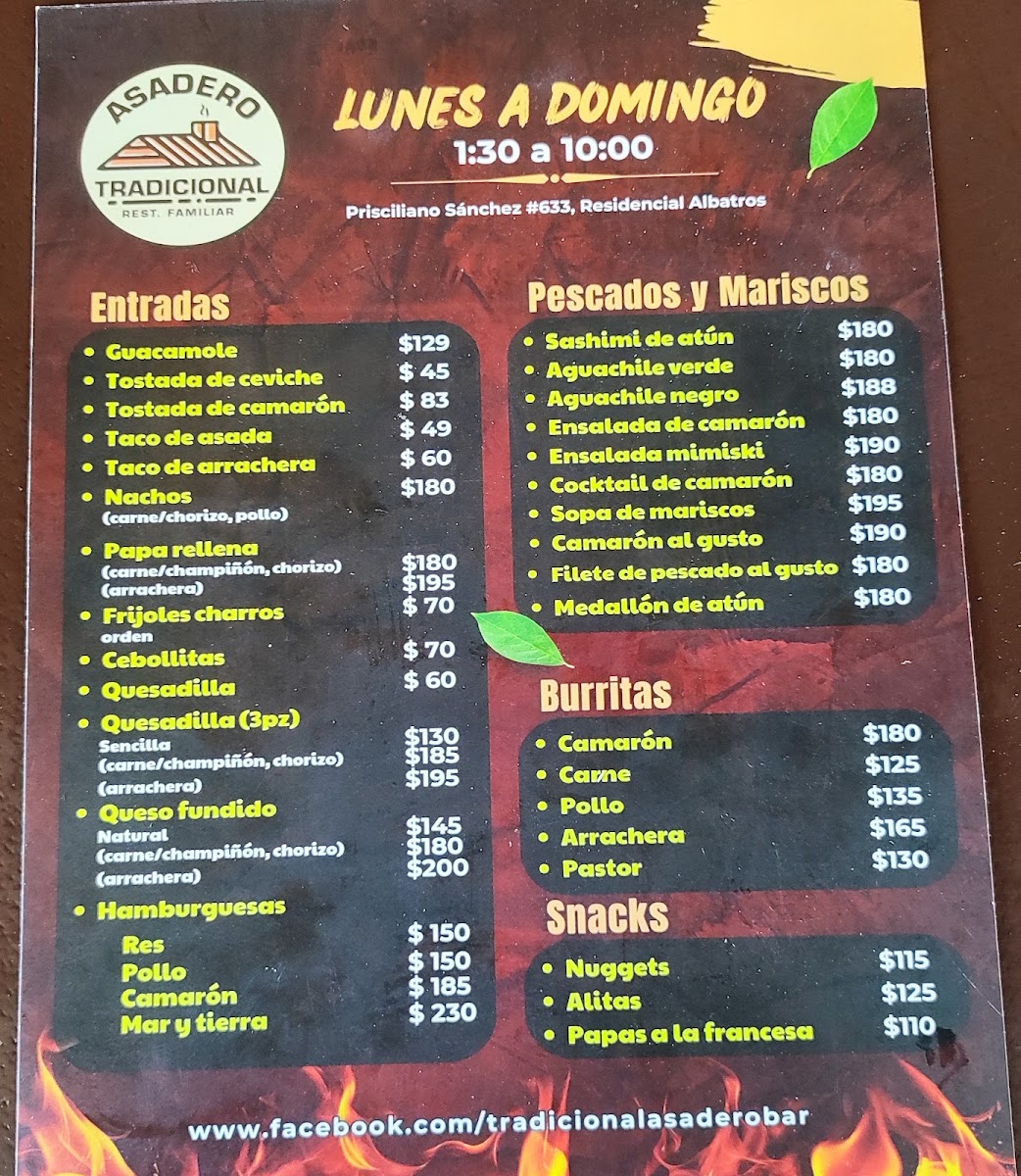 Tradicional Asadero Bar Menu