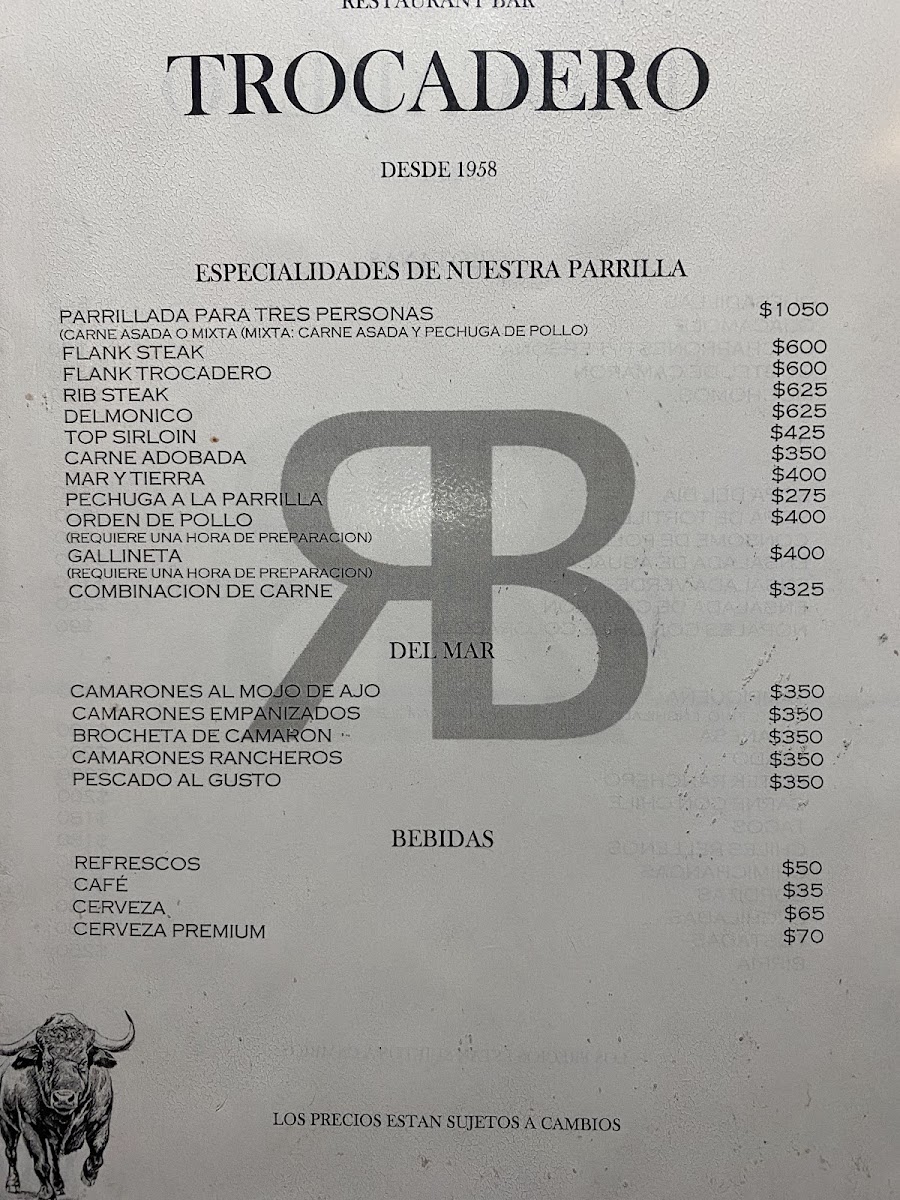 Trocadero Menu