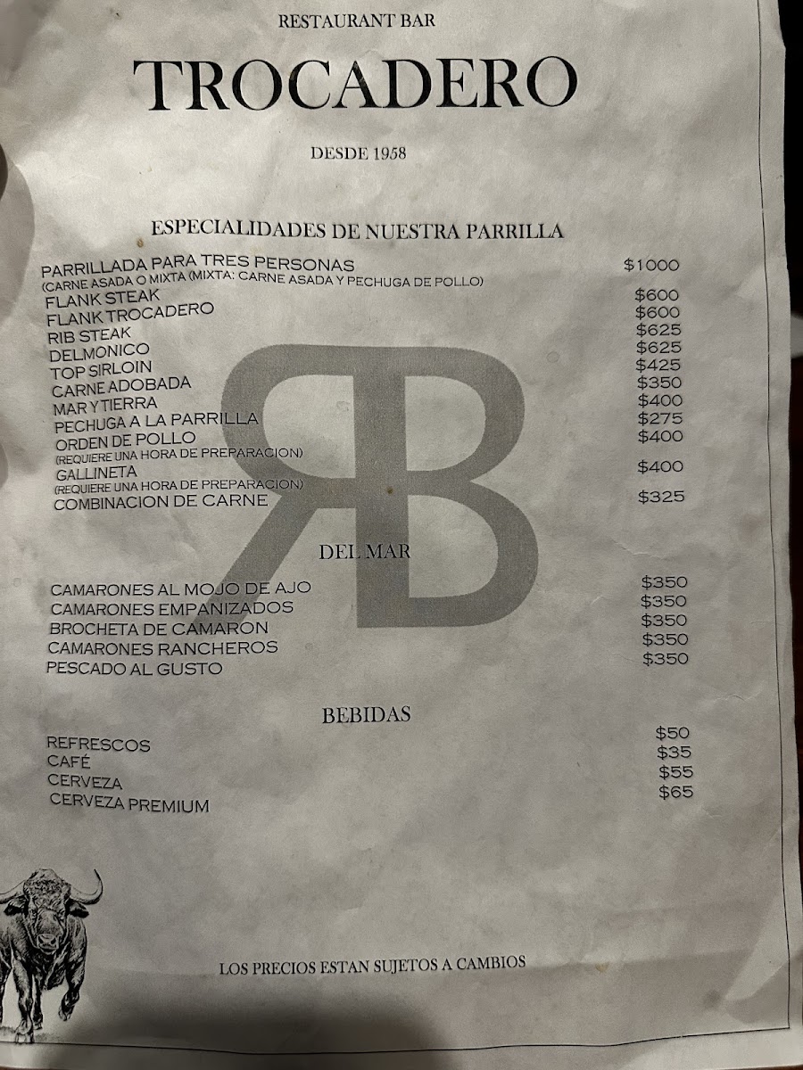 Trocadero Menu Photo 2