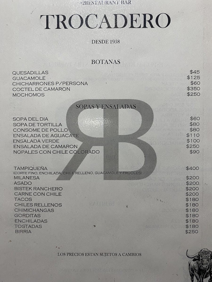 Trocadero Menu Photo 3