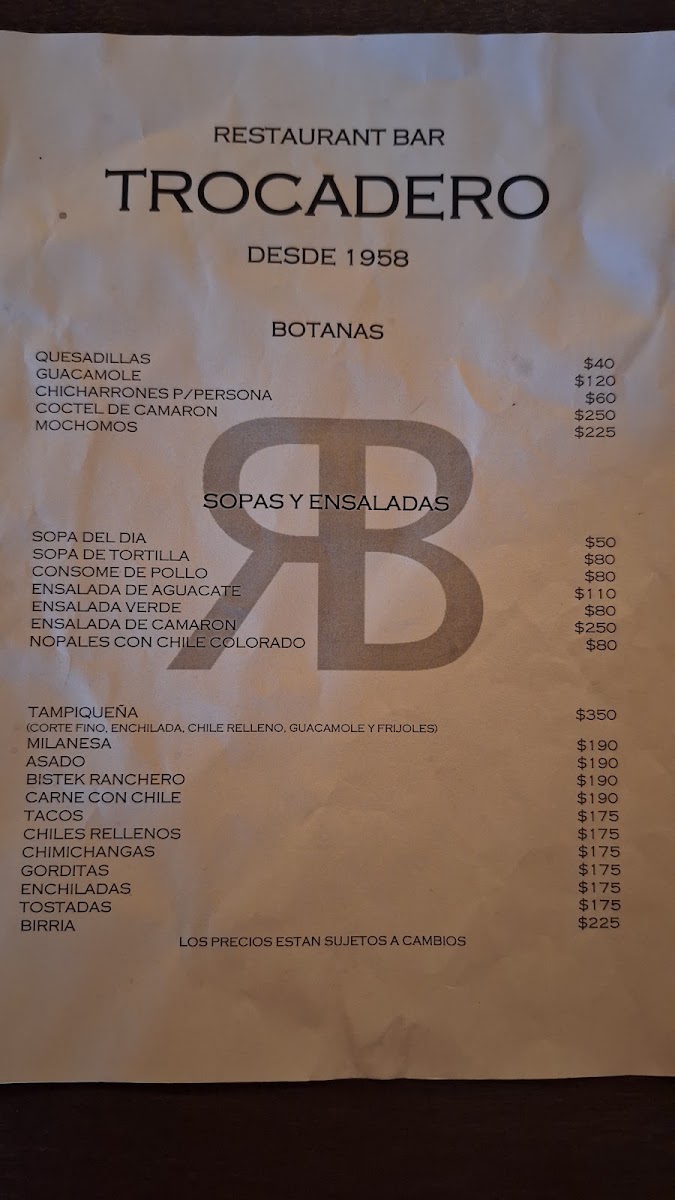 Trocadero Menu Photo 5