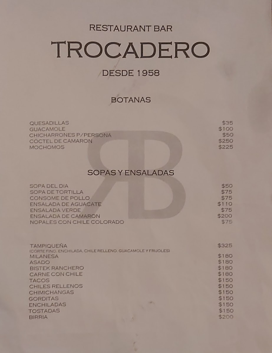 Trocadero Menu Photo 6